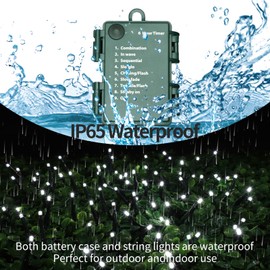 LAMPHOME 34.1FT 100 LED Battery Operated Christmas Tree Lights Indoor Outdoor Cluster String Light with Timer 8 Modes Dark Green Wire Fairy Light Xmas Patio Bedroom Garden Decorations (White)