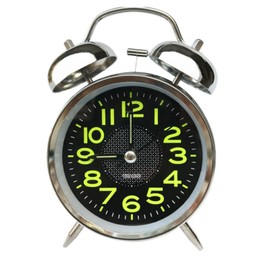 4 Inch Twin Bell Alarm Clock with Backlight Luminous Dial Silent Battery Operated Alarm Clocks for Bedrooms Bedside Metal Silver