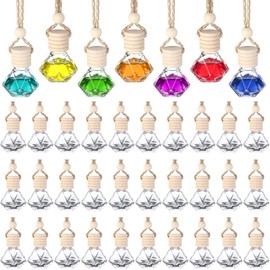 60 Pcs Hanging Car Air Freshener Car Diffuser Bottle Empty Glass Perfume Bottles Air Freshener Diffuser Bottle Pendant for Essential Oils Fragrance Aromatherapy Bottle Ornament Decor (Classic Style)