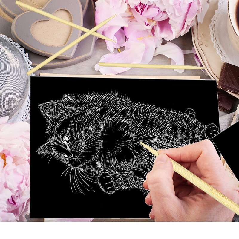 Scratch Paper Art Set, 30 Sheets Black Coated Scratching Board,