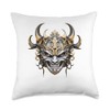Scary Golden Yokai Oni Mask Japanese Anime Warrior Throw Pillow