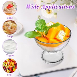 Akamino 12 Pack Acrylic Dessert Bowls,8.5 Oz / 250Ml Reusable Ice Cream Bowls,Clear Dessert Cups Footed for Sundae,Salad,Cocktail,Fruit,Pudding,Party