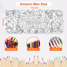 OHOME Thanksgiving Giant Coloring Poster/Tablecloth-Thanksgiving Crafts for Kids-30 x 72 Inches Jumbo Paper Coloring Banner Games Activities Essentials for Kids Gifts - Thanks Giving Decorations Decor
