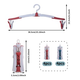 Foldable Travel Clothes Hangers, Pack of 8 Portable Clothes Airers with Clip, Foldable Hangers, 360 Degree Rotating Travel Hangers, Non-Slip for Home, Hotel, Travel, Camping, Red Blue