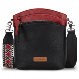 Montana West Crossbody Bags for Women Vegan Leather Western esCross Body Bag Handbag Shoulder Purse with Detachable Guitar Strap MWC-185BK-RD