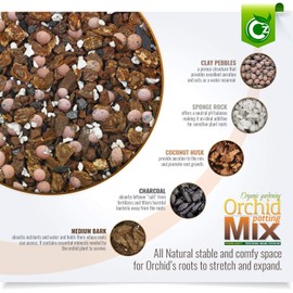 Orchid Potting Mix - Made in USA - Premium Grade Recipe for Proper Root Development - Phalaenopsis, Cattleyas, Dendrobiums, Oncidiums and More! Fir Bark, Charcoal, Coconut Husk, Clay Pebbles