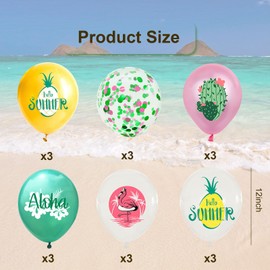 iwiio 18Pcs Hawaiian Tropic Balloons, Hawaiian Party Decorations, Flamingo Pineapple Balloons for Hawaiian Party Accessories, Luau Tiki Aloha Beach Summer Birthday