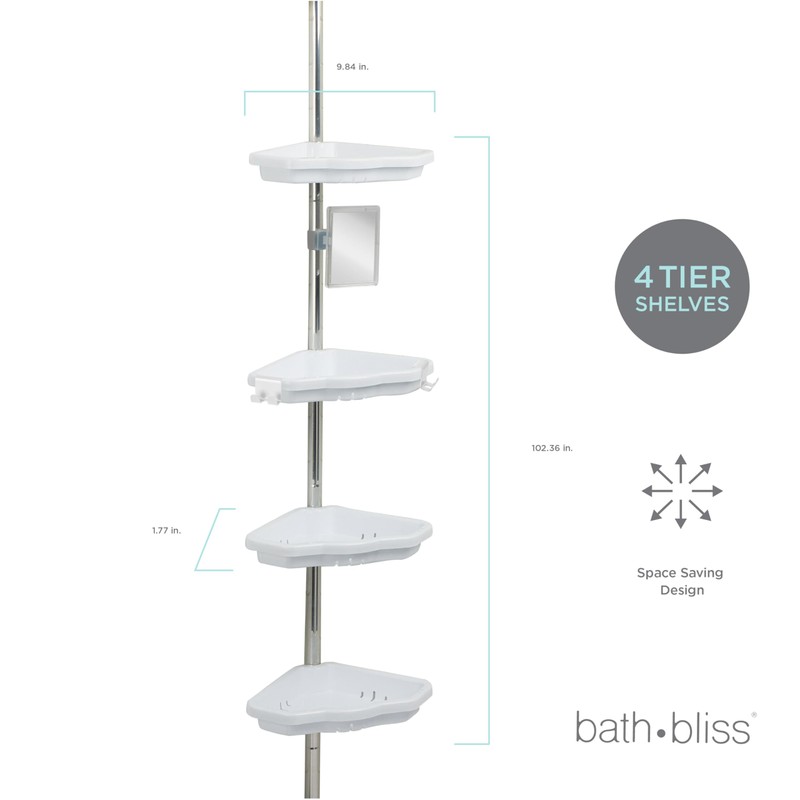 Bath Bliss Aluminum Corner Shower Organizer | 4 Tier |