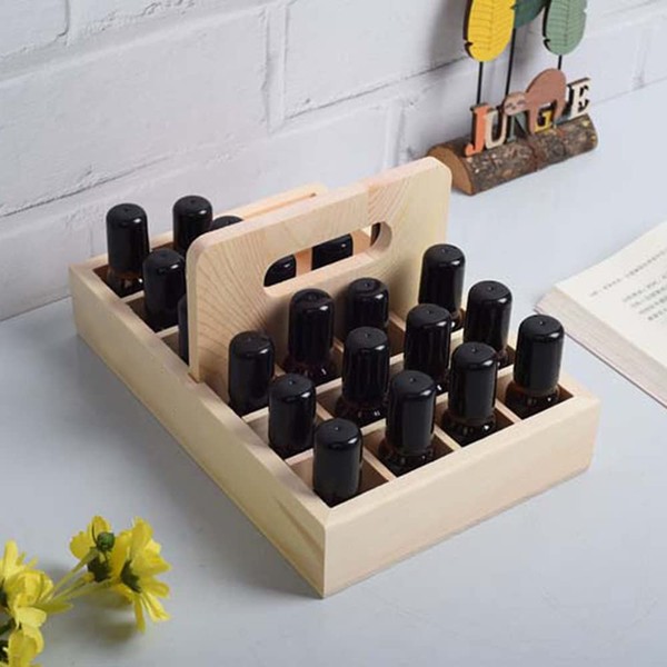 Essential Oil Storage Box Wooden Essential Oils Display Organizer Stand Holder for 15 ml Bottles Nail Polish Collection. (21 Slots)