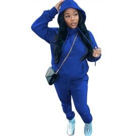 Yeshire Womens 2 Piece Sport Outfits Pullover Hoodie Sweatpants Set Joggers Casual Tracksuits Jumpsuits Large Blue-Solid
