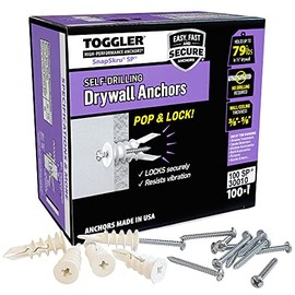 TOGGLER SnapSkru SP Self-Drilling Drywall Anchor with Screws, Glass-Filled Nylon, Made in US, For #6 to #10 Fastener Sizes (Pack of 100)