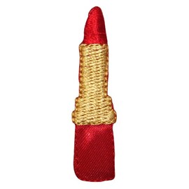 ID 9076 Ruby Red Lipstick Tube Patch Gold Cosmetics Embroidered Iron On Applique