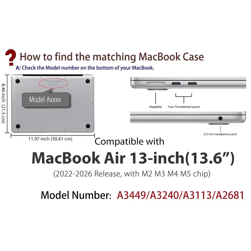 UESWILL Compatible with MacBook Air 13 inch M5 M4 M3