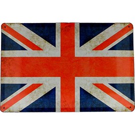 Tin Sign 20 x 30 cm Union Jack Flag North Ireland Large Britannia UK GB Union Jack Used Look in Retro Nostalgia Vintage Design England Scotland Wales Brexit