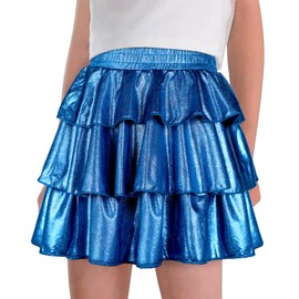 iLover - Falda brillante de 3 capas con volantes para niñas, Azul, 6-7 Años