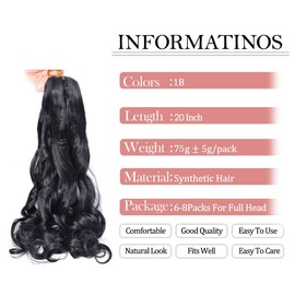 French Curly Braiding Hair,#1B 20Inch Black Loose Wavy 5Packs Black Bouncy Hair Extensions 75g/Pack French Curl Braiding Hair Synthetic Hair Extensions（5packs,20Inch)