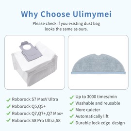 Ulimymei 12 Pack Dust Bag &12 Pack Mop Cloth Pad for Roborock S7 / S7+ / S7 MaxV / S8 / S8+ Series Robot Vacuum, Replacement for Roborock S7 MaxV Ultra accessories
