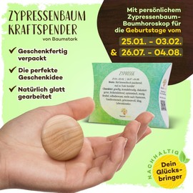 Cypress Wood Worry Stone Available in 22 Wood Types with Tree Horoscope for Each Birthday. A Personal Gift e.g. for Birthday, Christening, Lucky Charm for Your Loved Ones - Power Dispenser