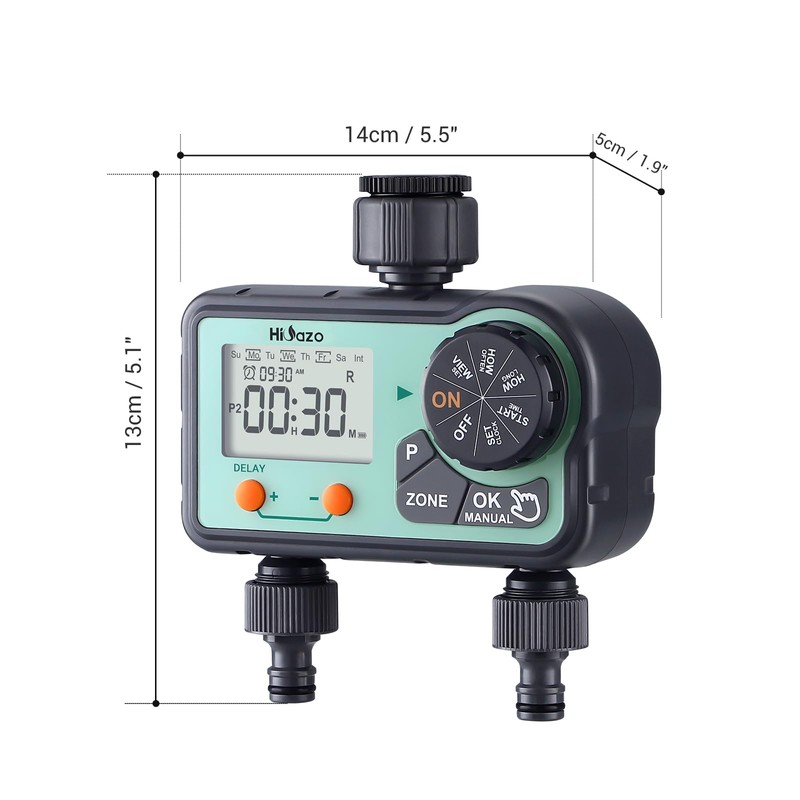 HiOazo Irrigation Computer, 2 Outputs, 6 Schedules, Automatic/Manual Irrigation Control,