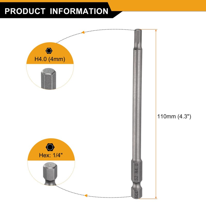 HARFINGTON H4.0 Hex Head Drill Bit Wrench 4mm Metric Flat