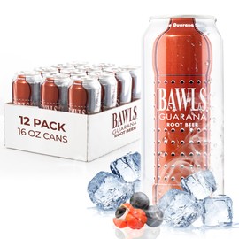BAWLS Guarana Root Beer - Guarana Fueled Soda for Energy, High Caffeinated Drink, 12 Pack 16oz Cans