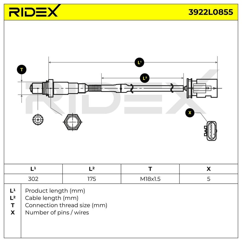 RIDEX 3922L0855 Lambda Sensor Control Probe in Front of Catalytic