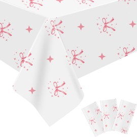 YTHETM 3 Pcs Coquette Birthday Party Decorations Pink Bow Table Cloth Decor Disposable Waterproof Plastic Table Cover Party Supplies for Baby Shower Bridal Bachelorette Party Favor (54 x 108 Inches)