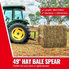 Happybuy 49" Hay Spear 4500 lbs Capacity, Bale Spike with Quick Attach, Square 1 3/4" Forks, Red-Coated, Hex Nut & Sleeve for Tractors, Loaders, Buckets