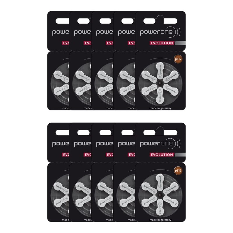 Power One Evolution Size 312 Hearing Aid Batteries, 60 p312