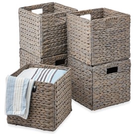 Best Choice Products 13x13in Hyacinth Baskets, Rustic Set Of 5 Multipurpose Collapsible Storage Organizer, Handwoven Laundry Totes for Bedroom, Living Room, Shelves - Gray