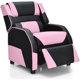 HONEY JOY Kids Recliner, Youth Game Reclining Chair w/Headrest & Back Pillow, Upholstered Leather Lounge Chair for Boys Girls, Manual Adjustable Toddler Single Sofa Chair for Living Room (Pink)