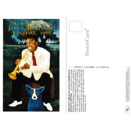 1995 New Orleans Jazz Festival Poster Post Card Armstong by George Rodrigue Blue