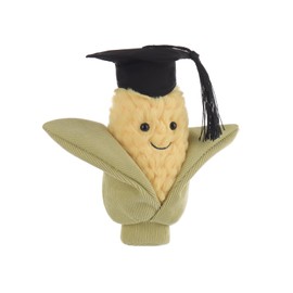 Apricot Lamb Graduation Corn Plush Toys for Children, Soft Cute Cuddly Toy for Baby Girls and Boys, Fluffy Food Corn Yellow, 18 cm