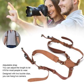 Leather Camera Straps, Double Shoulder Harness Strap, Length Adjustable Dual Camera Harness for Photographers, Shoulder Neck Strap Camera Accessories for DSLR Cameras, Stand Wear and Tear(Brown)