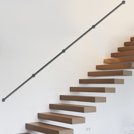 DYNAMI 14Ft Pipe Stair Handrail,Wall Mount Black Galvanized Industrial Iron Loft Pipe Handrail,Round Corner Wall Handrailings for Stairs Indoor & Outdoor(14 Feet 4 Section-Style B)