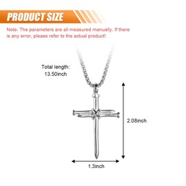 2PCS Nail Cross Pendant, Metal Cross Car Hanging Ornament, Car Rear View Mirror Charm Hanging Chain, Religious Cross Necklace Decoration (Silver)