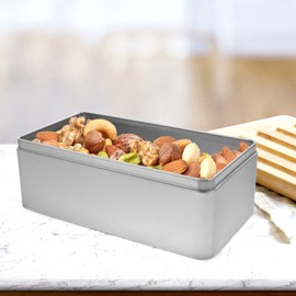 2 Pcs Metal Rectangular Tin Box with Lid Empty Tin Can Candy Storage Container for Treats Favors Home Storage Silver