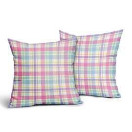 Spring Plaid Easter Pillow Covers 20x20 Set of 2 Colorful Pink Blue Pastel Buffalo Plaid Holiday Print Decorative Outdoor Pillowcases Farmhouse Seasonal Throw Cushion Case Couch Sofa Bed Decor