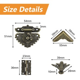 MOROBOR Jewelry Box Antique Heart-Shaped Lock Latch Hasp Hinges Box Corner Protectors Kit for DIY Jewelry Box Bronze, Wood Case Jewelry Chest Storage Box Feet Leg Corner Protector, Box not Included