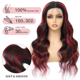 Enaiiby 1b 99j Lace Front Wigs Human Hair 13x6 HD Body Wave Lace Front Wigs Human Hair Pre-Plucked Pre-Cut 180% Density Lace Front Wigs Human Hair with Baby Hair For Black Women 28 Inch