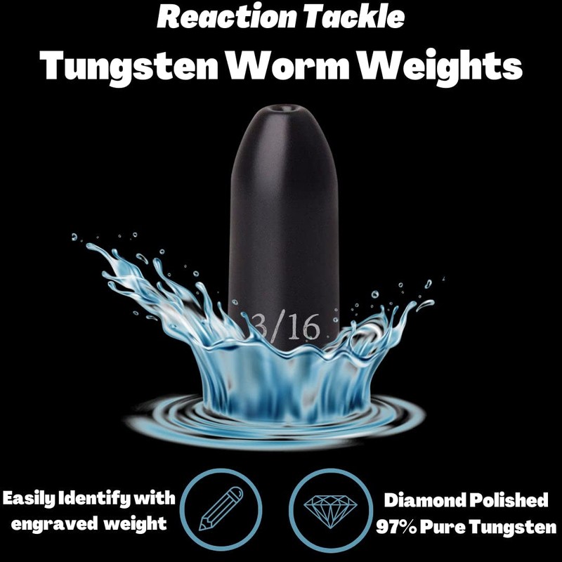 Reaction Tackle Tungsten Bullet Fishing Weights/Worm Sinkers for Bass Fishing