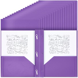 Lincia 100 Pcs Plastic Folders with Pockets and Prong Folders with Prongs Plastic Folders with 2 Pockets Pocket Folders for Office, School for Students, Teachers, Office Workers (Purple)