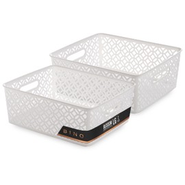 BINO L Cestas de almacenamiento de plástico, grandes, color blanco, THE BLOSSOM COLLECTION l Contenedor organizador multiusos, asas integradas, cesta tejida de plástico para organizar, despensa y