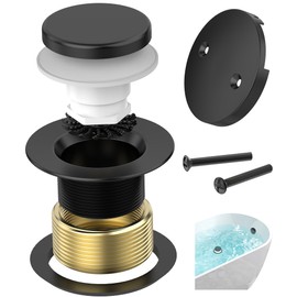 Sogmeter Matte Black Tub Drain Kit with Hair Catcher, Premium Brass Tip-Toe Bathroom Tub Drain Replacement and 2-Hole Overflow Faceplate, 11.5/16 UNC Bathtub Drain Stopper Assembly