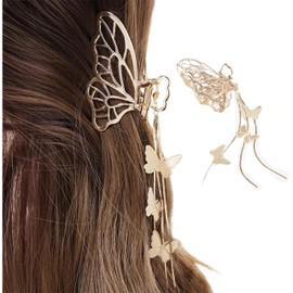 Butterfly Hair Clips 1PCS Butterfly Metal Hair Claw Clip Big Nonslip Gold Hair Clamps Hair Accessories Butterfly Tassel Hair Catch Clip for Women and Thinner Thick Hair Styling Fashion Hair Supplies (Golden, One size)