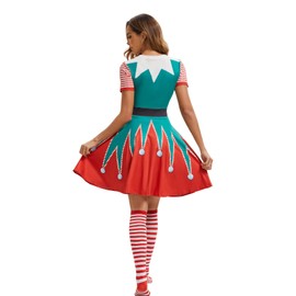 YTWS Ugly Christmas Santas Helper Elf Costume Dress for Women 3D Print Short Sleeve with High Socks and Santa Hat