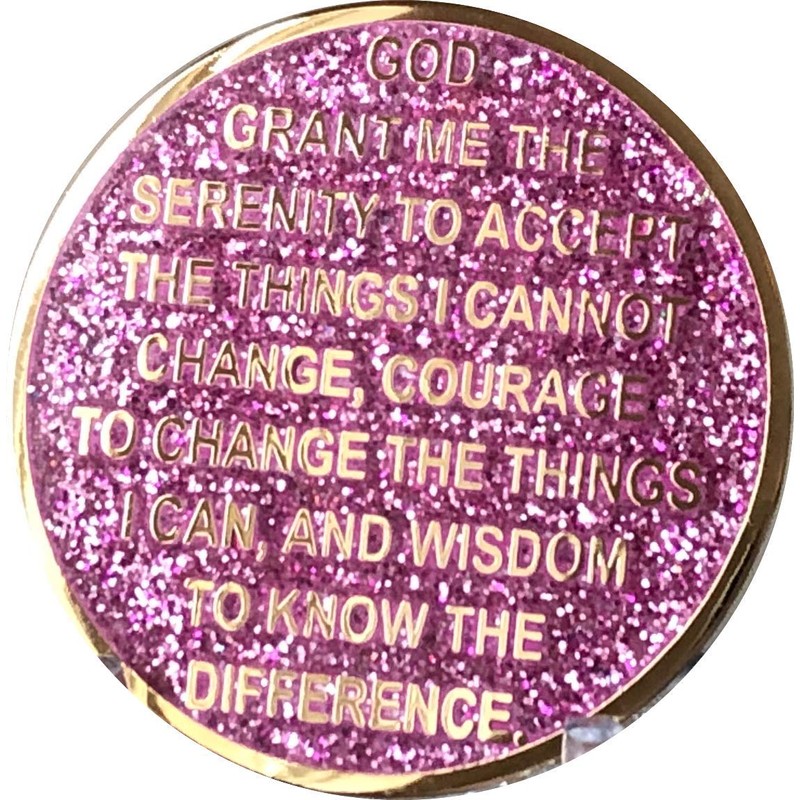 RecoveryChip 3 Month AA Medallion Reflex Pink Glitter Gold and