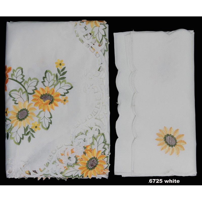 Creative Linens Sunflower Tablecloth Embroidered Cutwork Table Cloth 70x90 Rectangular