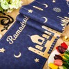 Eid Mubarak Table Runner Decoration, Ramadan Blue and Gold Table