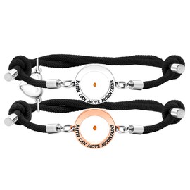 Mayfaith Couples Heart-shaped Charm Bracelet, Stainless Steel Round Mustard Seed Engraved FAITH CAN MOVE MOUNTAINS Faith Bracelet Gives Mutual Attraction Couple Jewelry